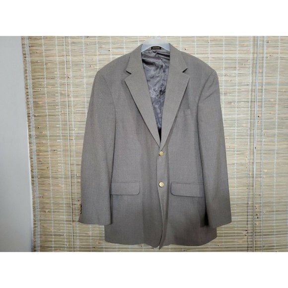STAFFORD MENS 46R BLAZER BROWN POLYESTER/WOOL TWO-BUTTON ONE-VENT RN#:8709 B-396 - Picture 1 of 11
